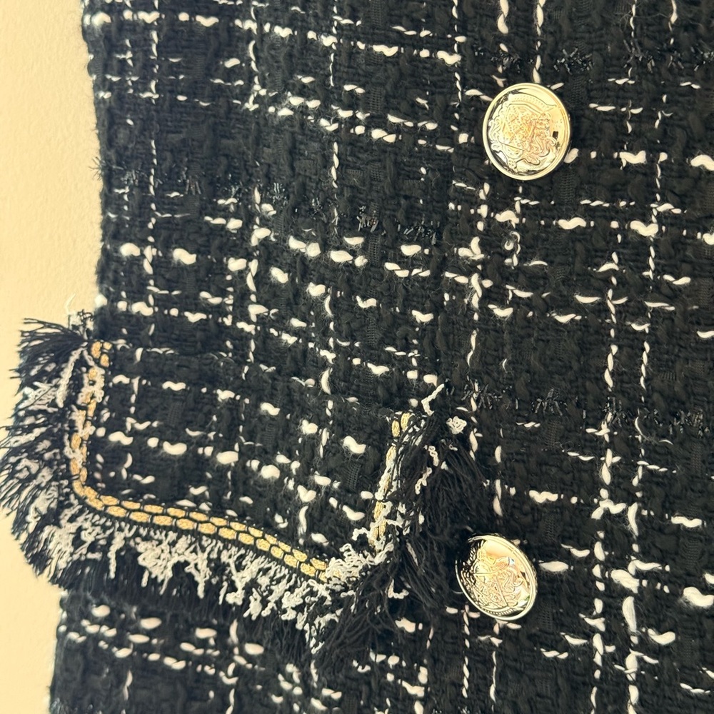 Elegant Black Tweed Dress with Gold Accents